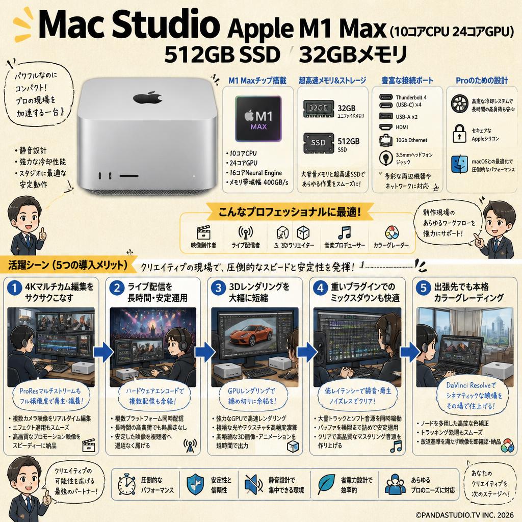 Mac Studio Apple M1 Max(10コアCPU 24コアGPU)512GB SSD / 32GBメモリ 用途