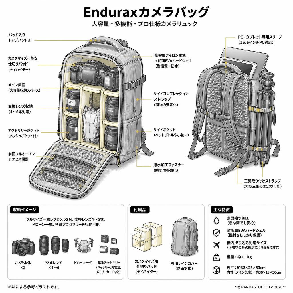 Enduraxカメラバッグ スペック