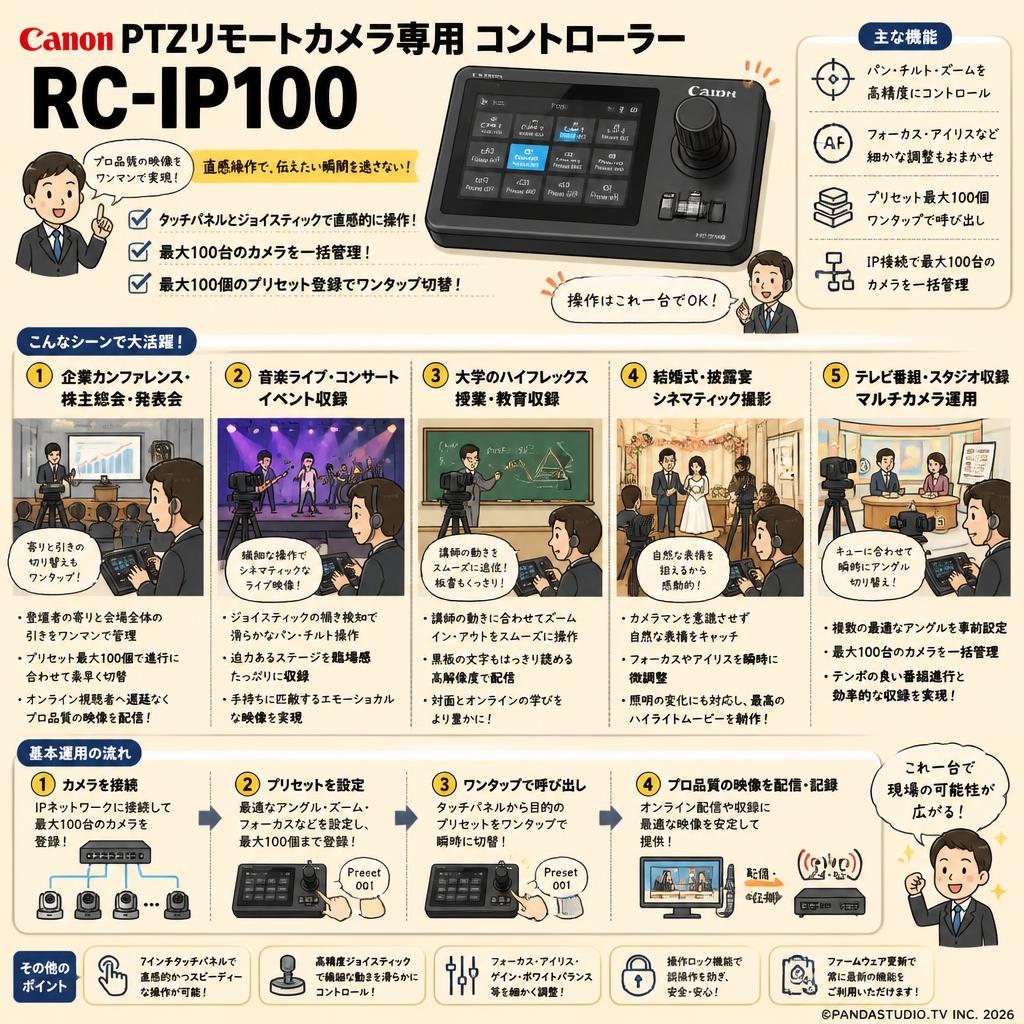 Canon PTZリモートカメラ専用 コントローラー RC-IP100 用途