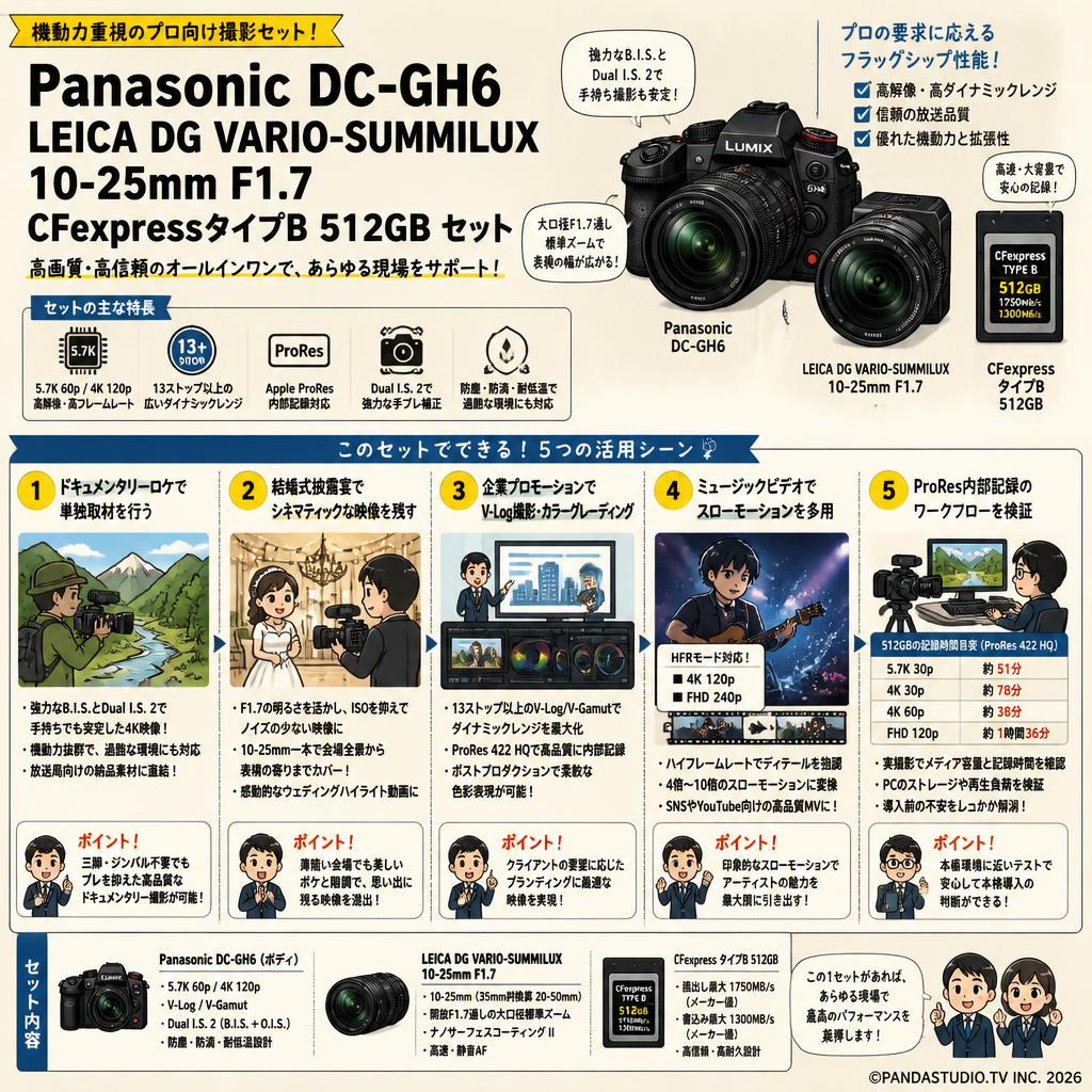 Panasonic DC-GH6 / LEICA DG VARIO-SUMMILUX 10-25mm F1.7 / CFexpressタイプB 512GB セット 用途