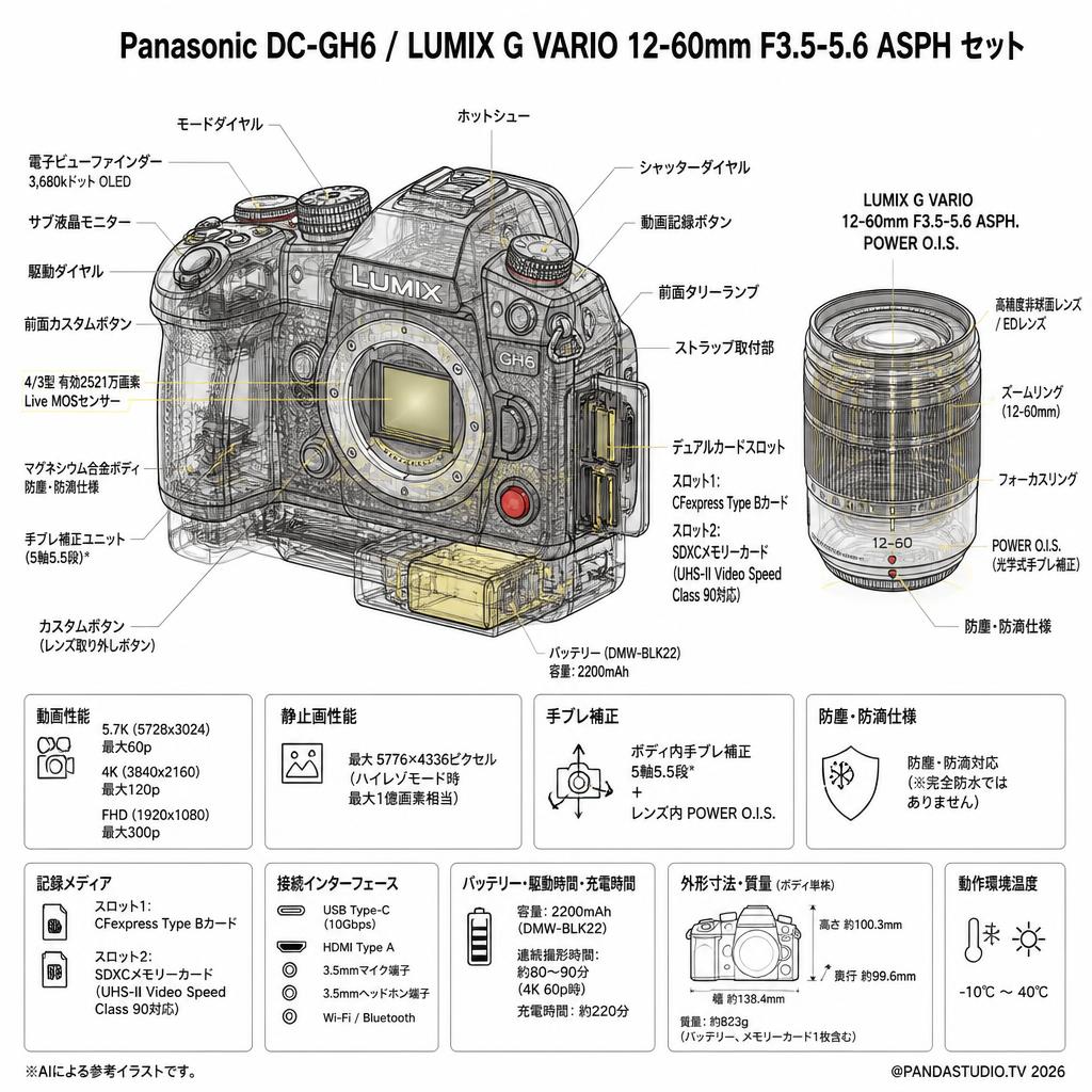Panasonic DC-GH6 / LUMIX G VARIO 12-60mm F3.5-5.6 ASPH セット スペック