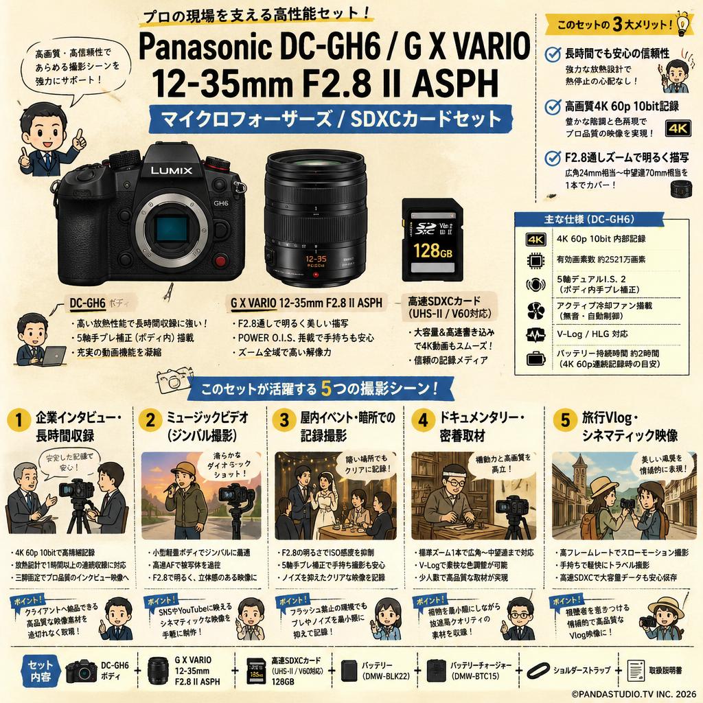 Panasonic DC-GH6 / G X VARIO 12-35mm F2.8 II ASPH マイクロフォーサーズ / SDXCカードセット 用途