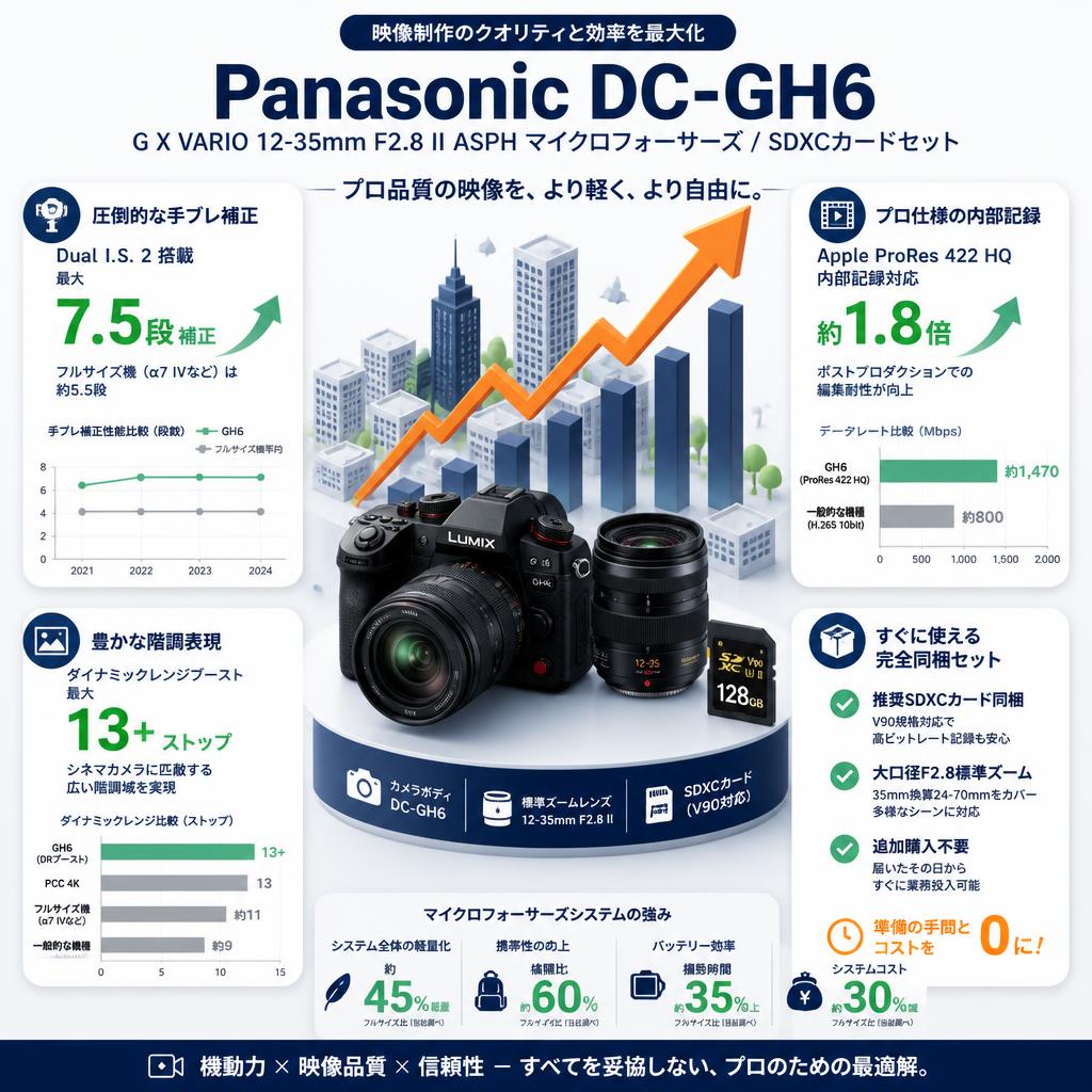 Panasonic DC-GH6 / G X VARIO 12-35mm F2.8 II ASPH マイクロフォーサーズ / SDXCカードセット セールスポイント