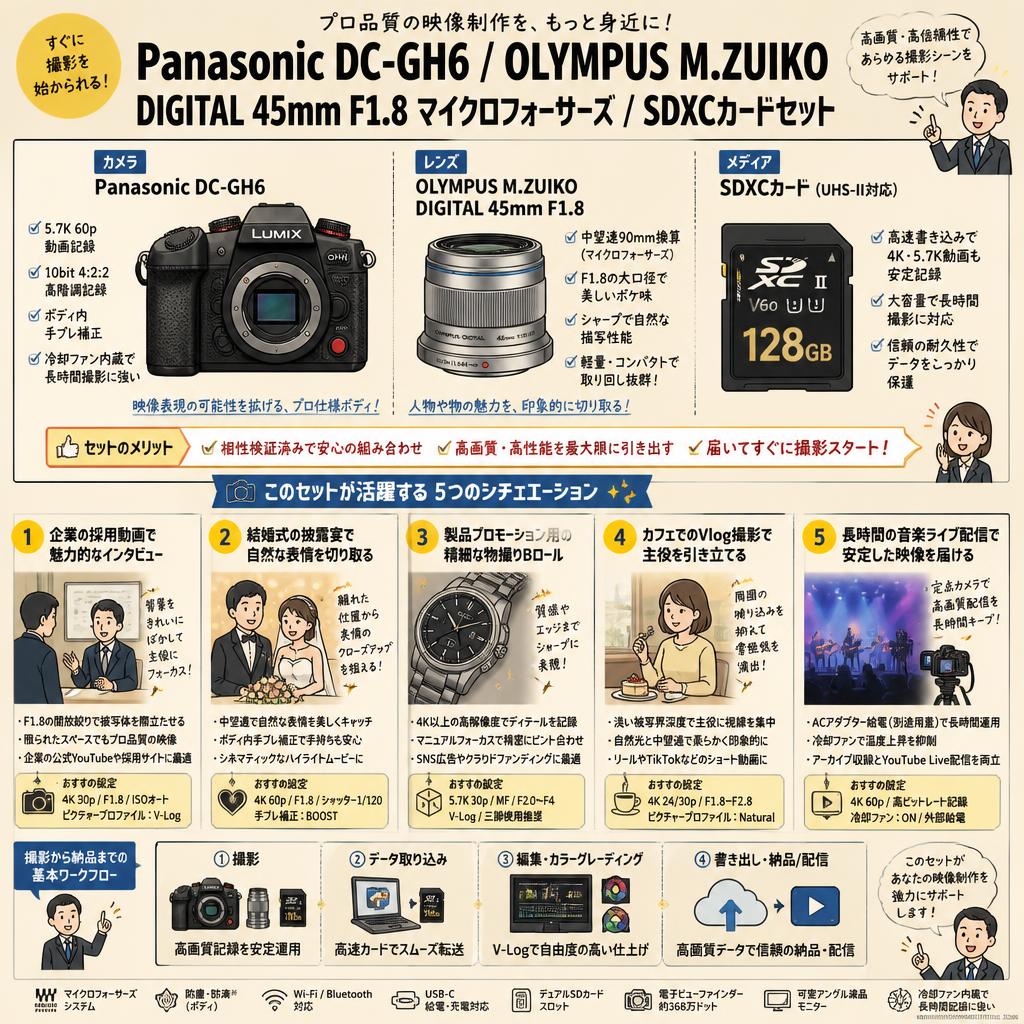 Panasonic DC-GH6 / OLYMPUS M.ZUIKO DIGITAL 45mm F1.8 マイクロフォーサーズ / SDXCカードセット 用途