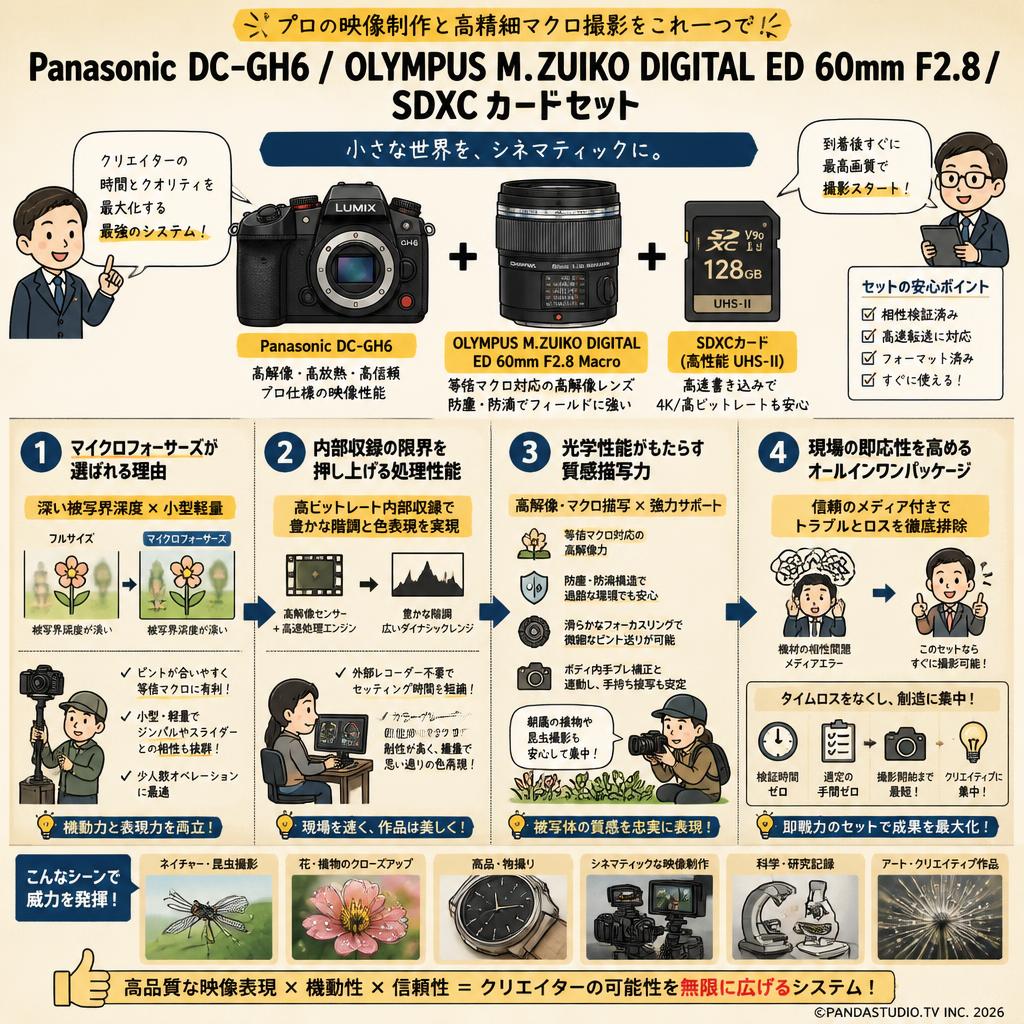 Panasonic DC-GH6 / OLYMPUS M.ZUIKO DIGITAL ED 60mm F2.8 / SDXCカードセット 概要