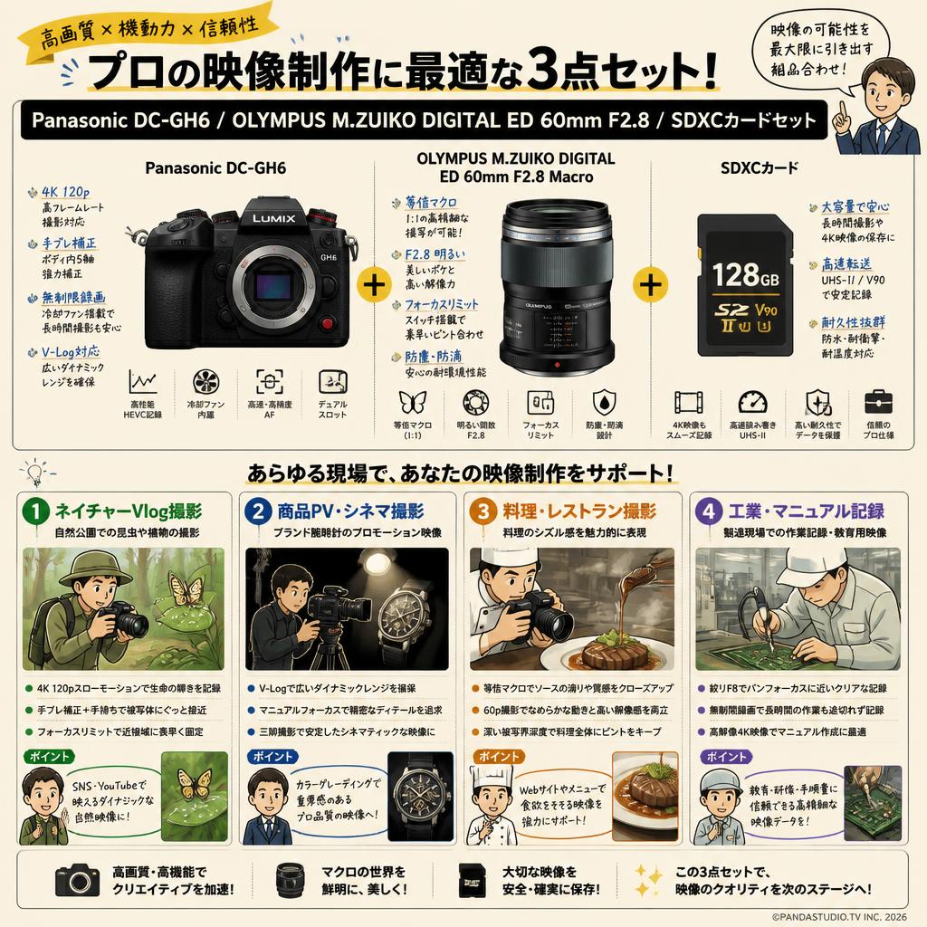 Panasonic DC-GH6 / OLYMPUS M.ZUIKO DIGITAL ED 60mm F2.8 / SDXCカードセット 用途