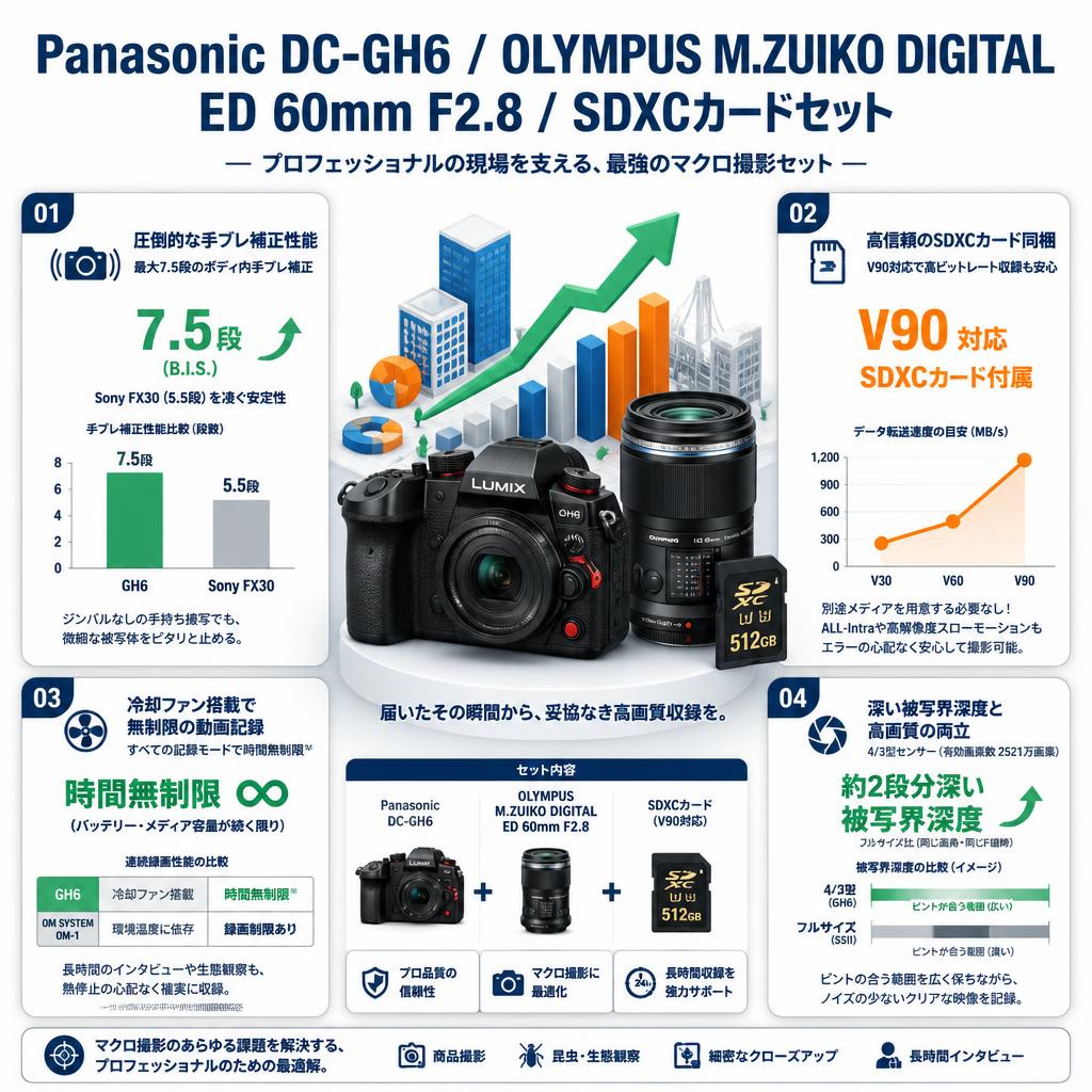 Panasonic DC-GH6 / OLYMPUS M.ZUIKO DIGITAL ED 60mm F2.8 / SDXCカードセット セールスポイント