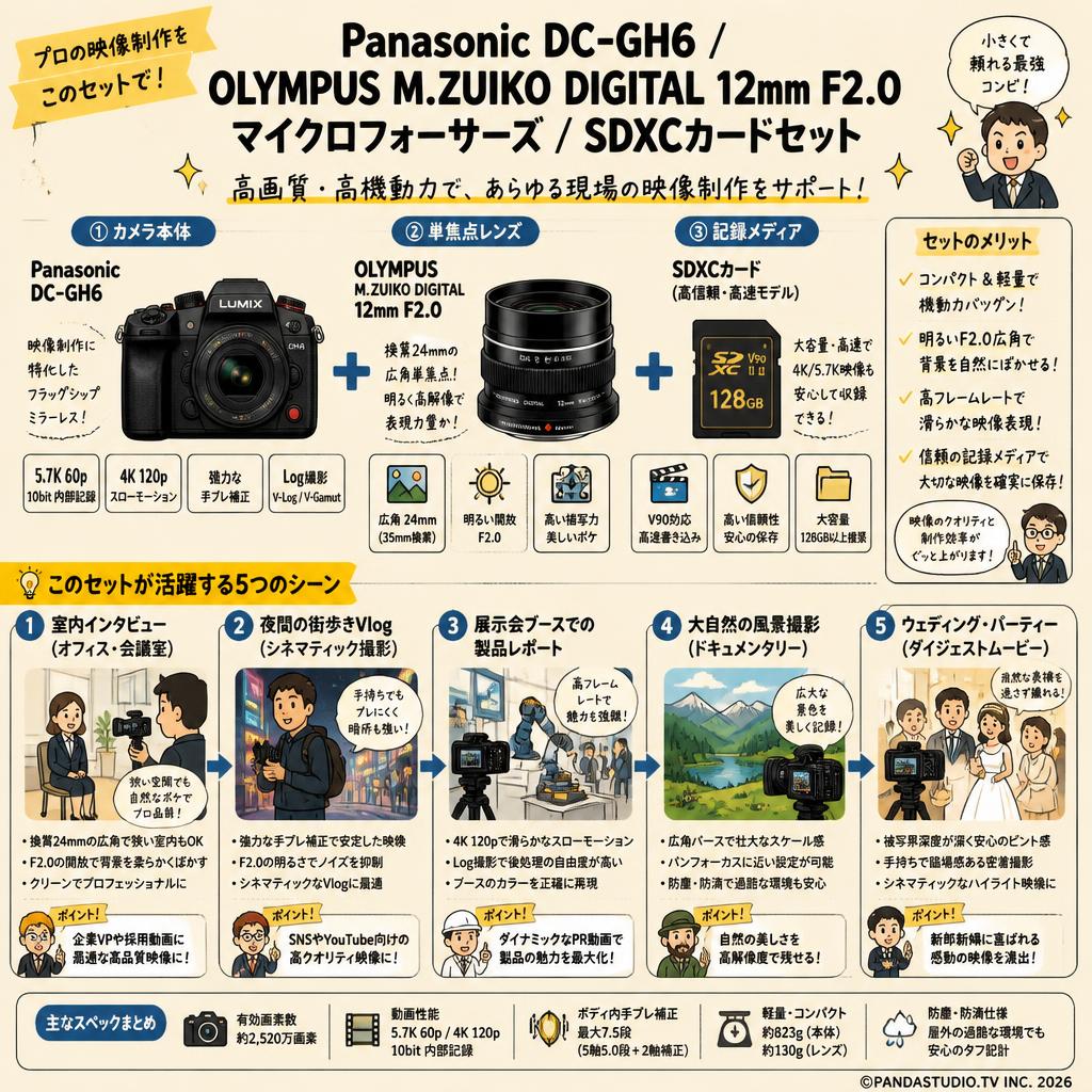 Panasonic DC-GH6 / OLYMPUS M.ZUIKO DIGITAL 12mm F2.0 マイクロフォーサーズ / SDXCカードセット 用途