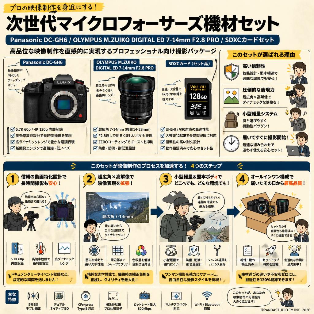 Panasonic DC-GH6 / OLYMPUS M.ZUIKO DIGITAL ED 7-14mm F2.8 PRO / SDXCカードセット 概要