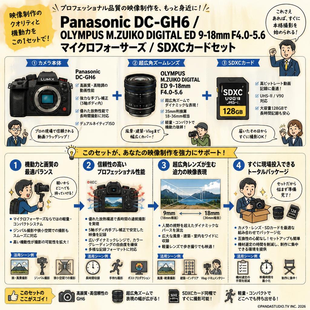 Panasonic DC-GH6 / OLYMPUS M.ZUIKO DIGITAL ED 9-18mm F4.0-5.6 マイクロフォーサーズ / SDXCカードセット 概要