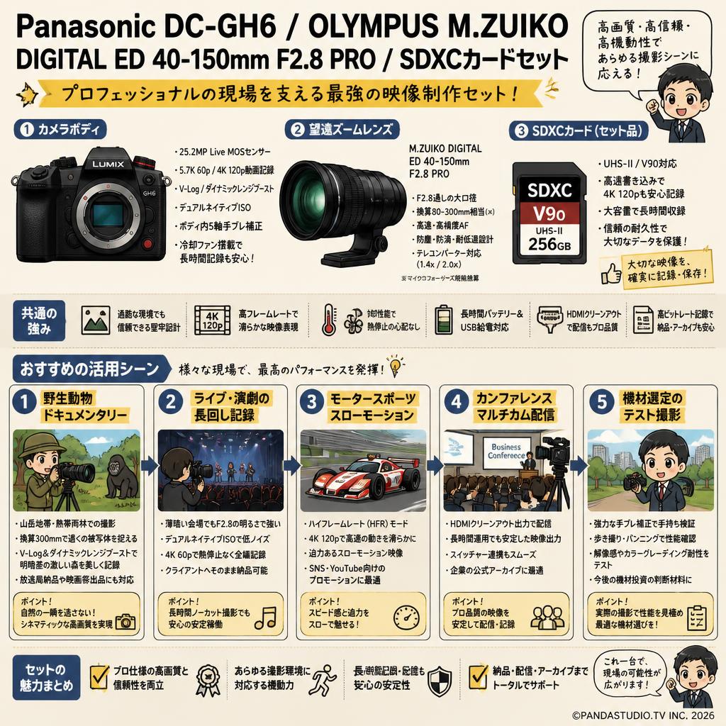 Panasonic DC-GH6 / OLYMPUS M.ZUIKO DIGITAL ED 40-150mm F2.8 PRO / SDXCカードセット 用途