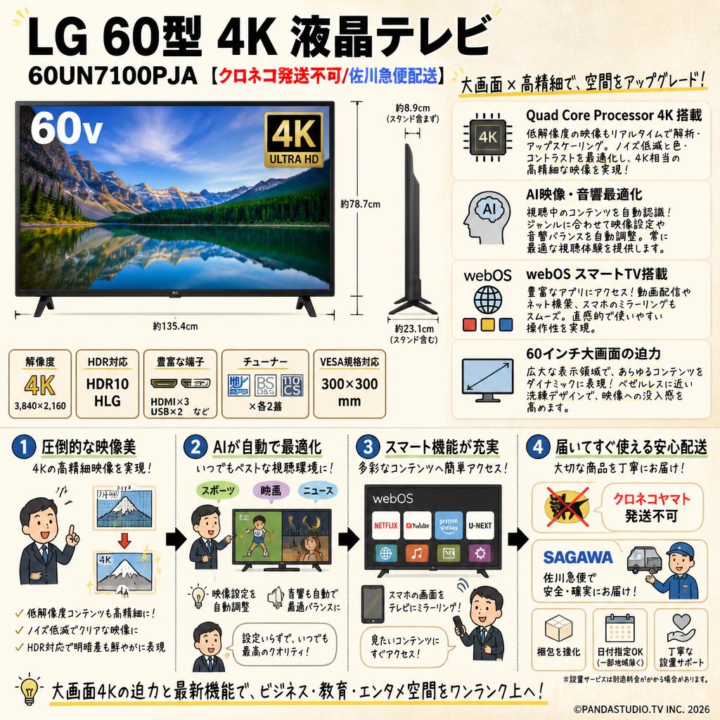 LG 60型 4K 液晶テレビ 60UN7100PJA【クロネコ発送不可/佐川急便配送】 概要