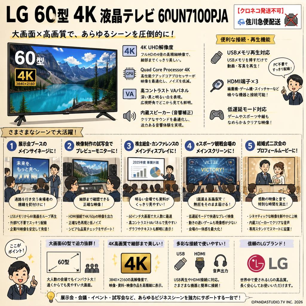 LG 60型 4K 液晶テレビ 60UN7100PJA【クロネコ発送不可/佐川急便配送】 用途