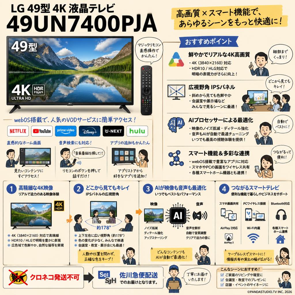 LG 49型 4K 液晶テレビ 49UN7400PJA【クロネコ発送不可/佐川急便配送】 概要