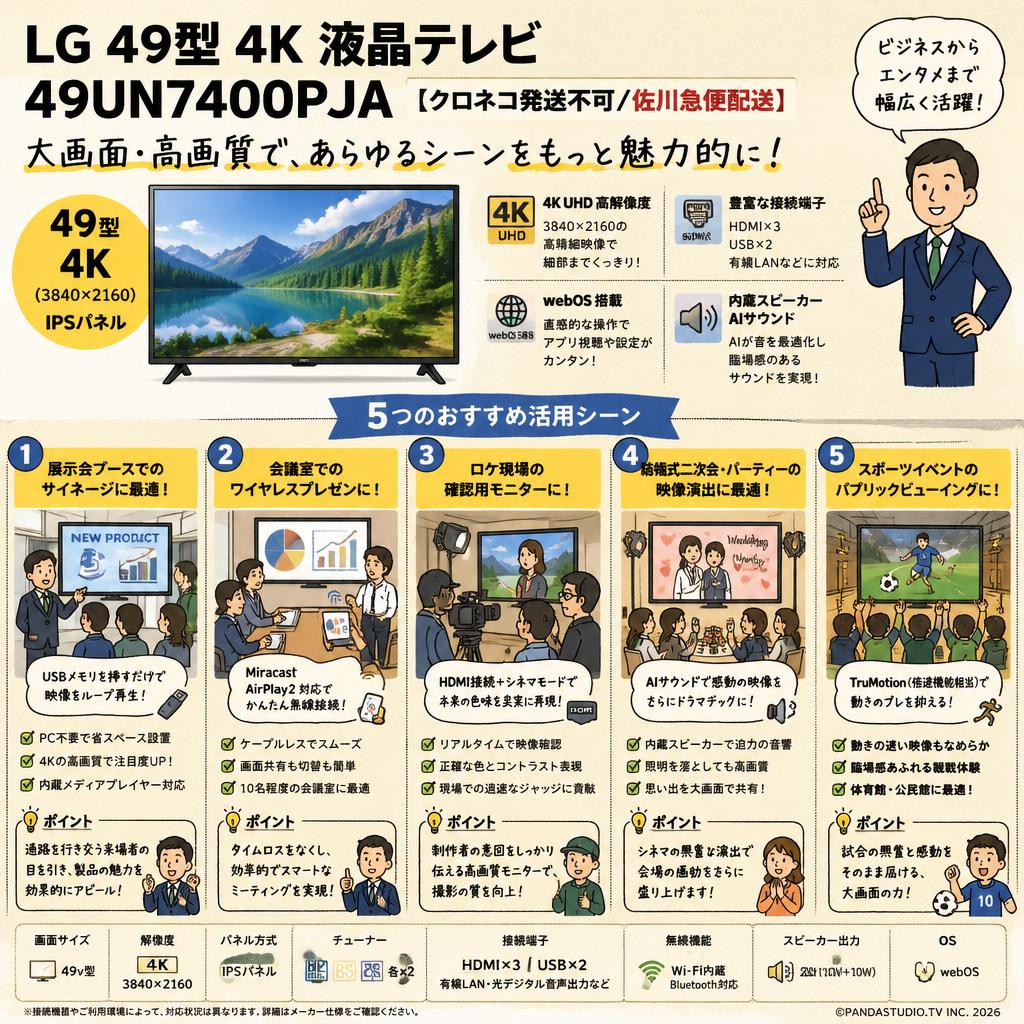 LG 49型 4K 液晶テレビ 49UN7400PJA【クロネコ発送不可/佐川急便配送】 用途