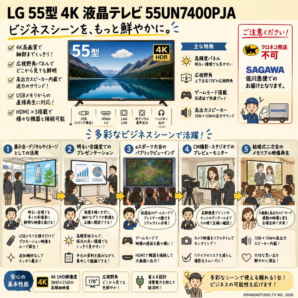 LG 55型 4K 液晶テレビ 55UN7400PJA【クロネコ発送不可/佐川急便配送】 用途