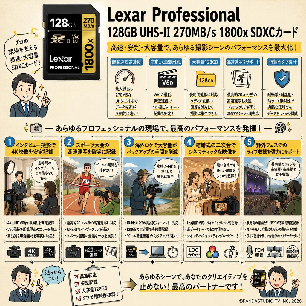 Lexar Professional 128GB  UHS-II 270MB/s 1800x SDXCカード 用途