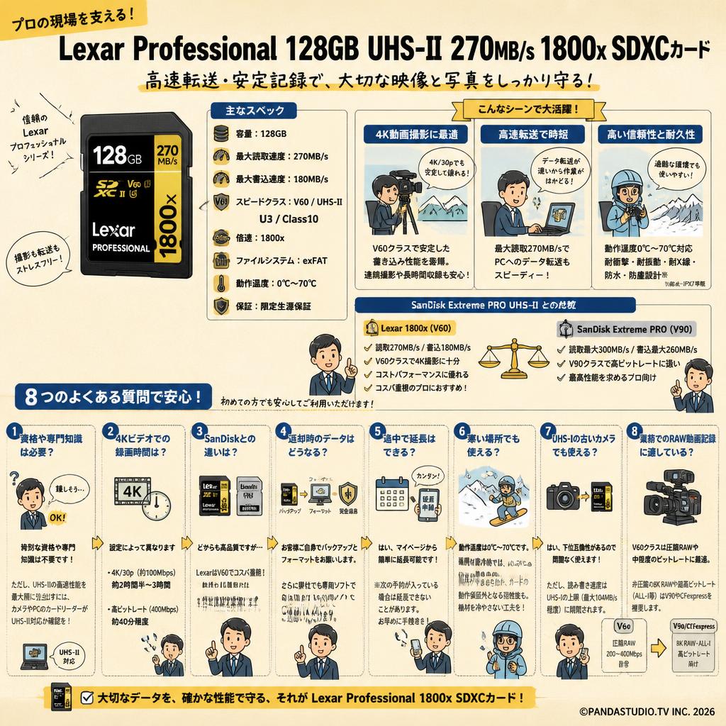 Lexar Professional 128GB  UHS-II 270MB/s 1800x SDXCカード FAQ（よくある質問と答え）