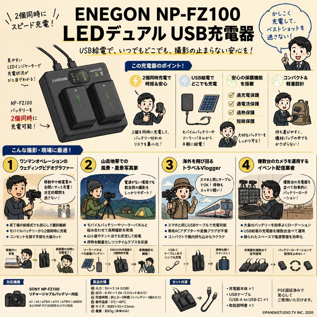 ENEGON NP-FZ100 LEDデュアル USB充電器 おもな対象のお客様
