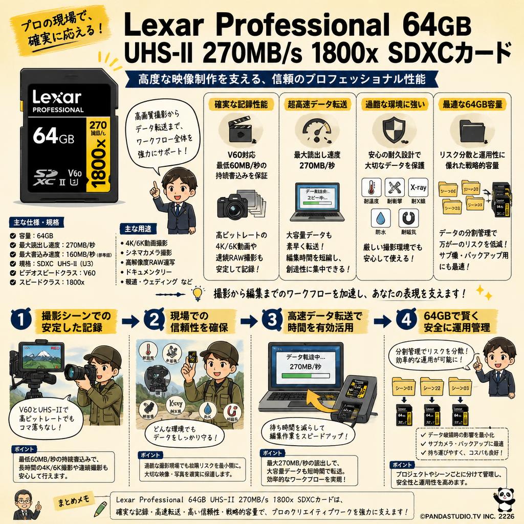 Lexar Professional 64GB  UHS-II 270MB/s 1800x SDXCカード 概要