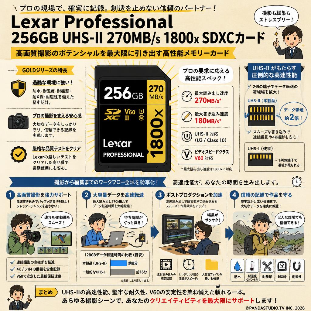 Lexar Professional 256GB  UHS-II 270MB/s 1800x SDXCカード 概要