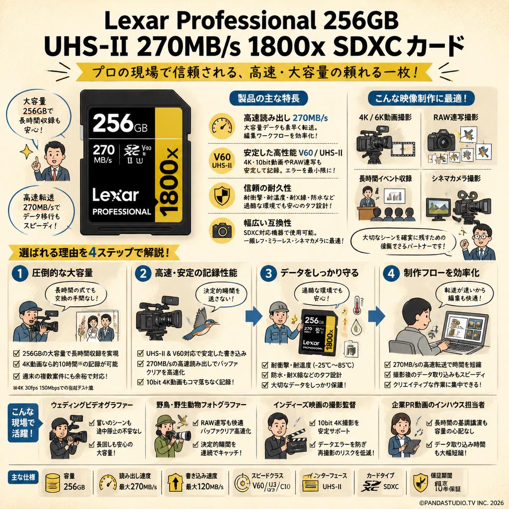 Lexar Professional 256GB  UHS-II 270MB/s 1800x SDXCカード おもな対象のお客様
