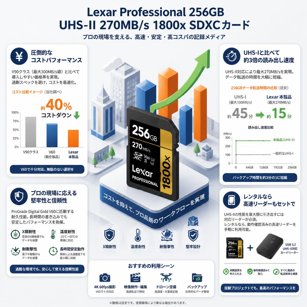 Lexar Professional 256GB  UHS-II 270MB/s 1800x SDXCカード セールスポイント
