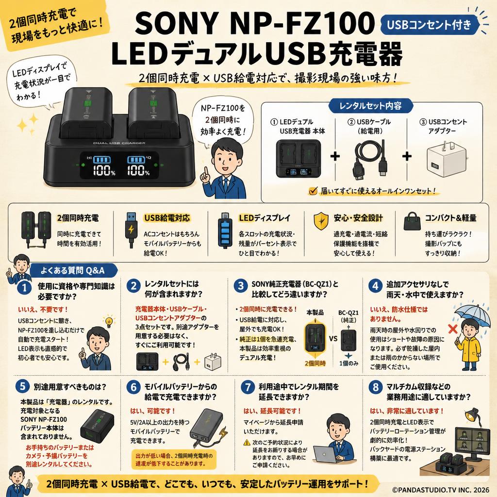SONY NP-FZ100 / USBコンセント / LEDデュアル USB充電器 FAQ（よくある質問と答え）