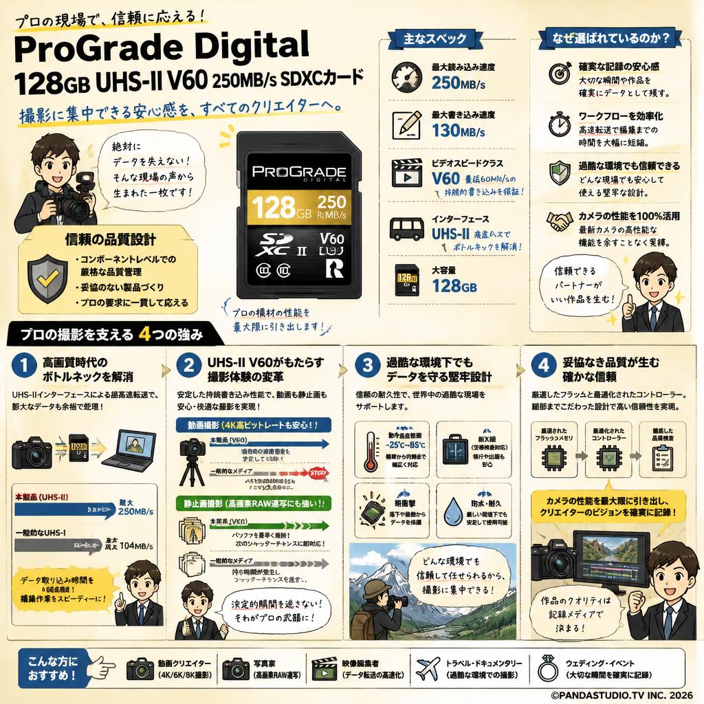 ProGrade Digital 128GB UHS-II V60 250MB/s SDXCカード 概要