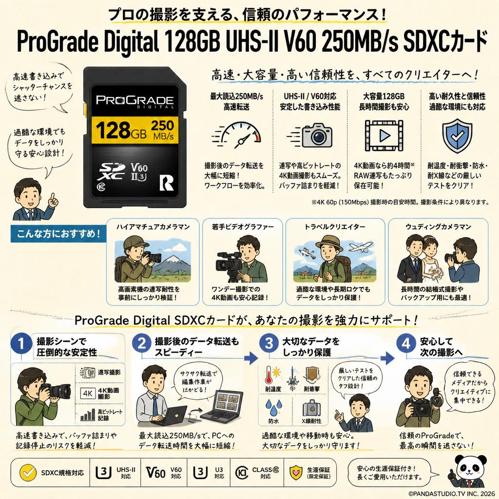 ProGrade Digital 128GB UHS-II V60 250MB/s SDXCカード おもな対象のお客様