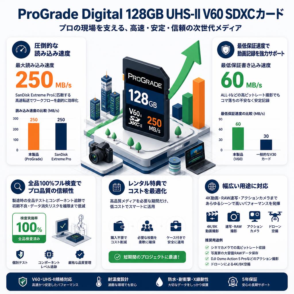 ProGrade Digital 128GB UHS-II V60 250MB/s SDXCカード セールスポイント