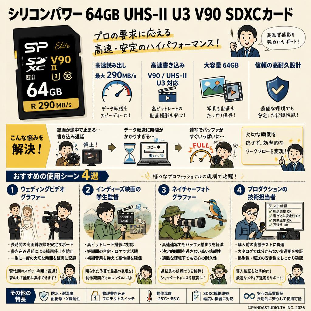 シリコンパワー  64GB  UHS-II U3 V90 R290MB/s SDXCカード おもな対象のお客様
