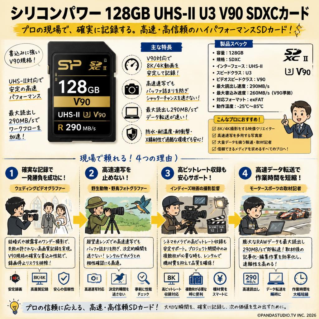 シリコンパワー  128GB  UHS-II U3 V90 R290MB/s SDXCカード おもな対象のお客様