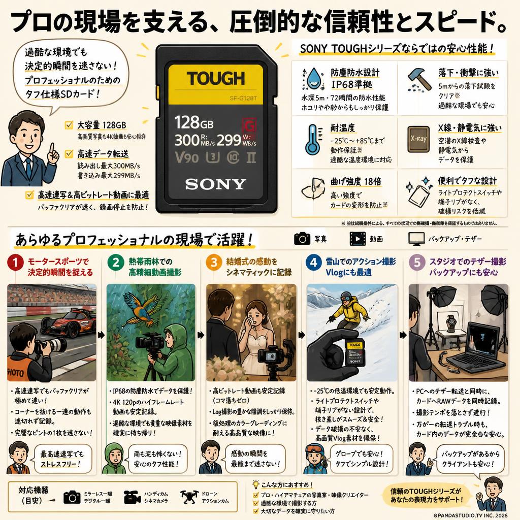 SONY  TOUGH 128GB Class10 UHS-II SDXC メモリーカード SF-G128T 用途
