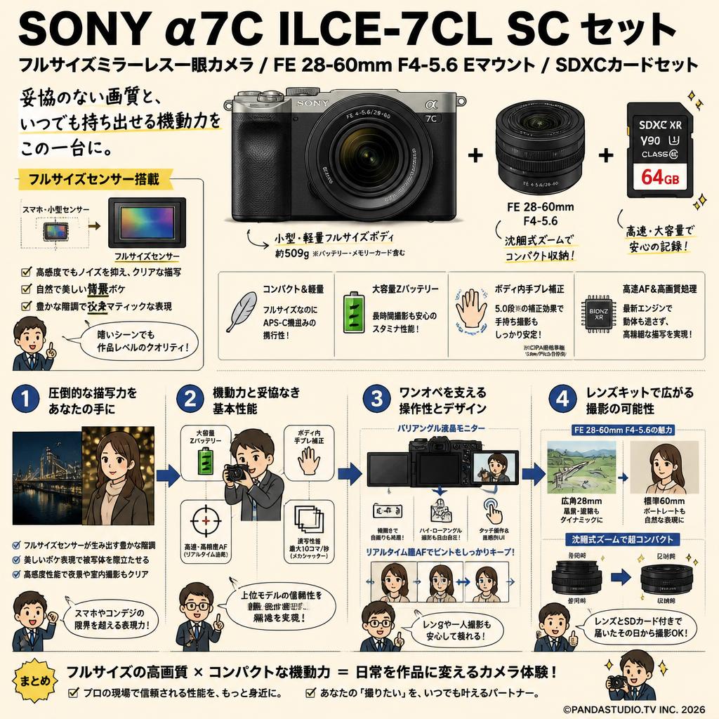 SONY α7C ILCE-7CL SC フルサイズミラーレス一眼カメラ / FE 28-60mm F4-5.6 Eマウント/ SDXCカードセット 概要