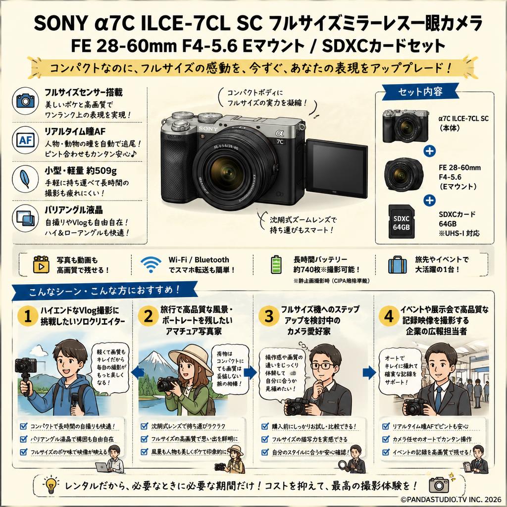 SONY α7C ILCE-7CL SC フルサイズミラーレス一眼カメラ / FE 28-60mm F4-5.6 Eマウント/ SDXCカードセット おもな対象のお客様