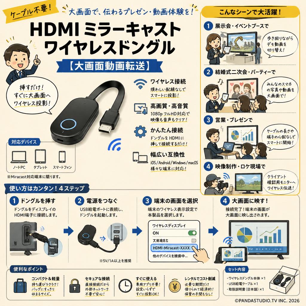 HDMI ミラーキャストワイヤレスドングル 【大画面動画転送】 おもな対象のお客様