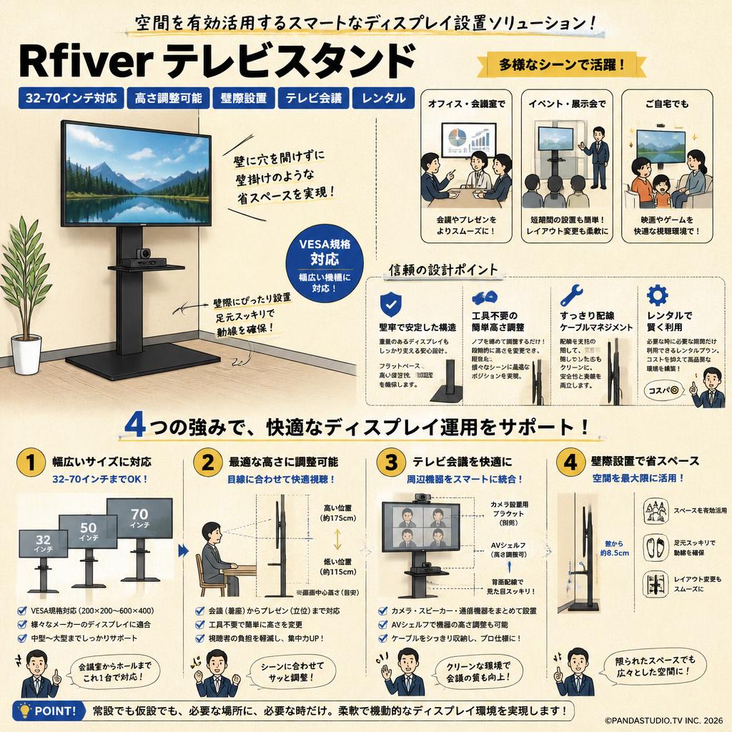 Rfiver テレビスタンド（32-70インチ対応）高さ調整可能/壁際設置