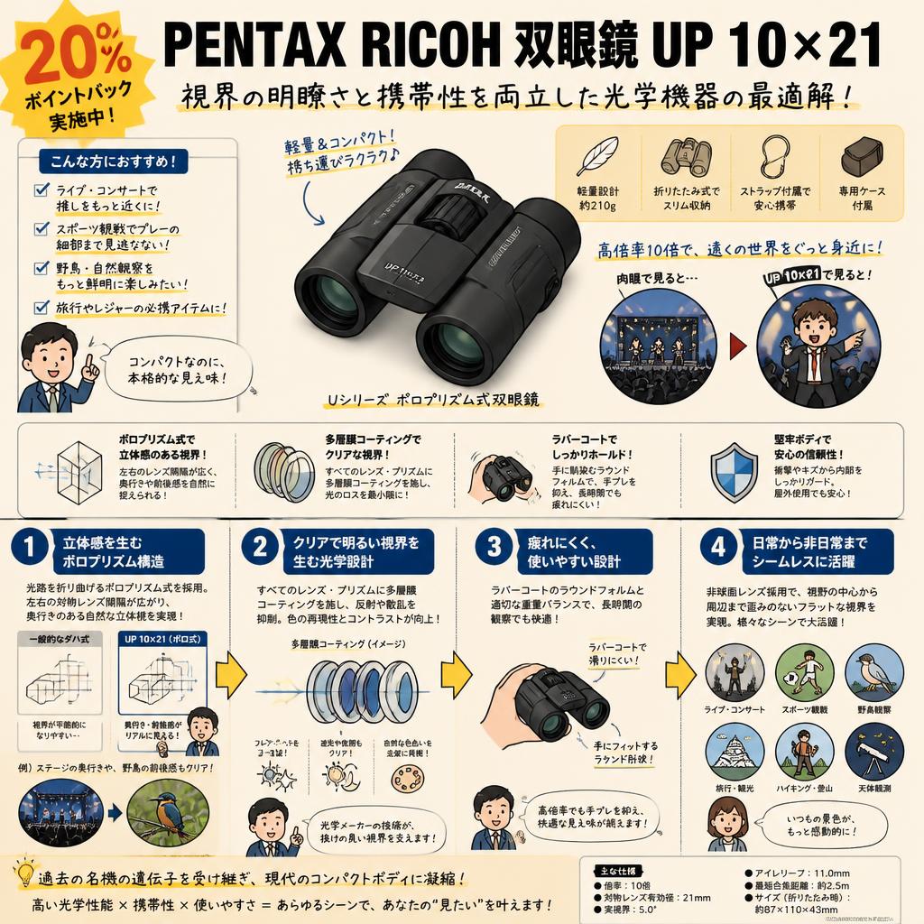 【20%ポイントバック実施中】PENTAX RICOH 双眼鏡 UP 10×21 概要