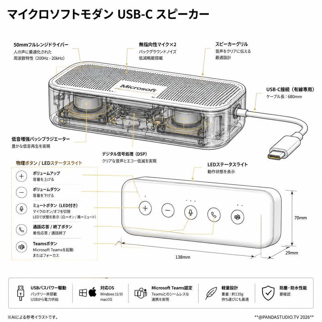 マイクロソフトモダン USB-C スピーカー スペック
