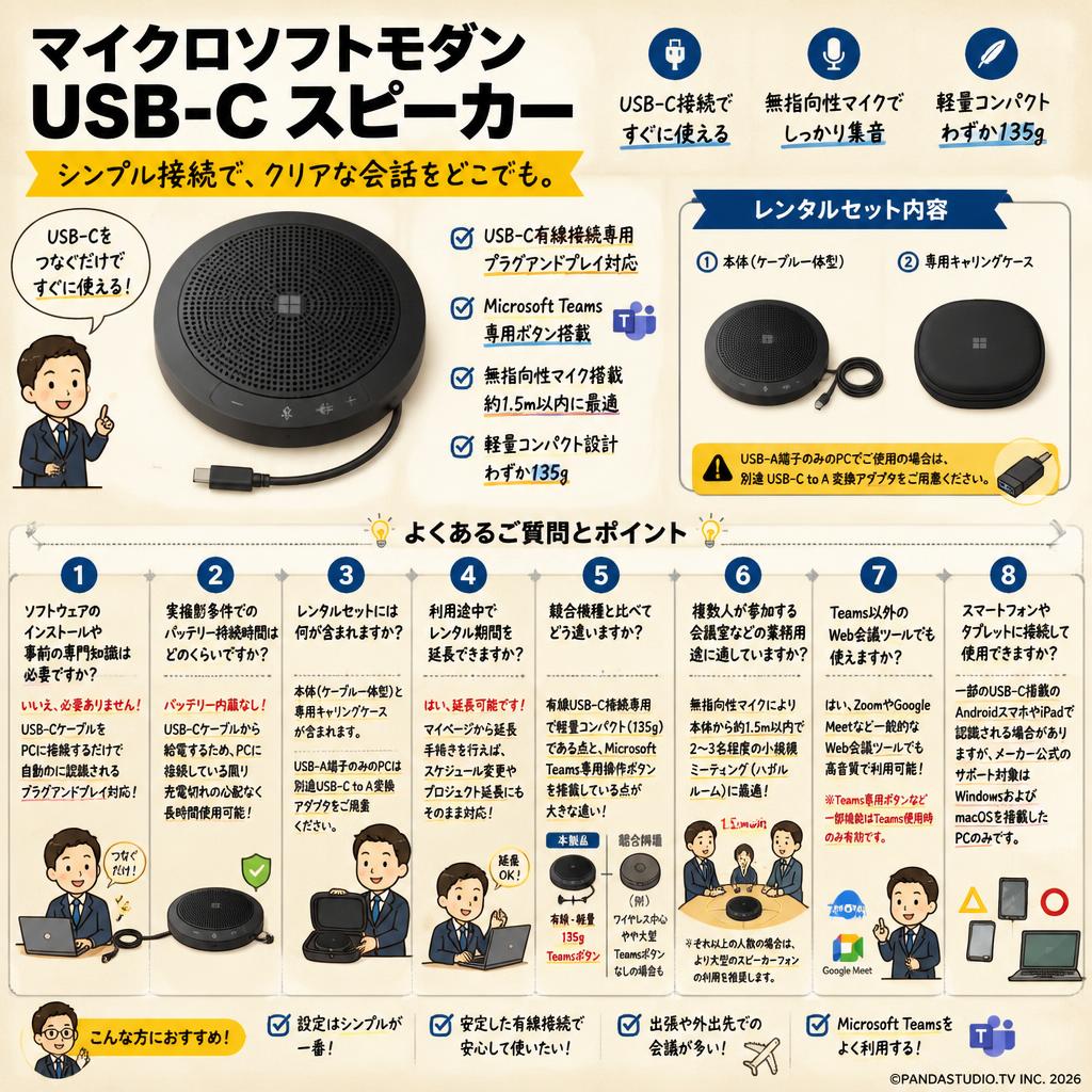 マイクロソフトモダン USB-C スピーカー FAQ（よくある質問と答え）