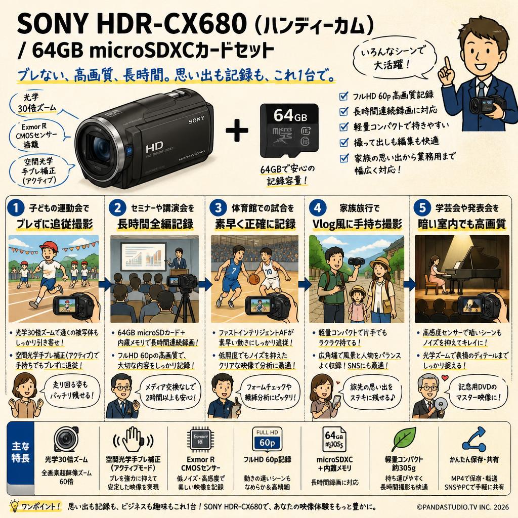 SONY HDR-CX680  (ハンディーカム) / 64GB microSDXCカードセット 用途