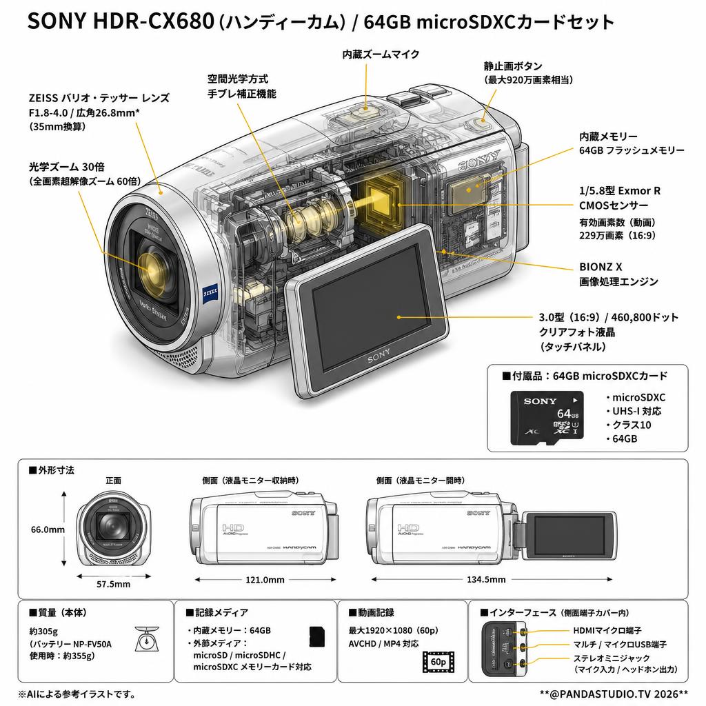 SONY HDR-CX680  (ハンディーカム) / 64GB microSDXCカードセット スペック