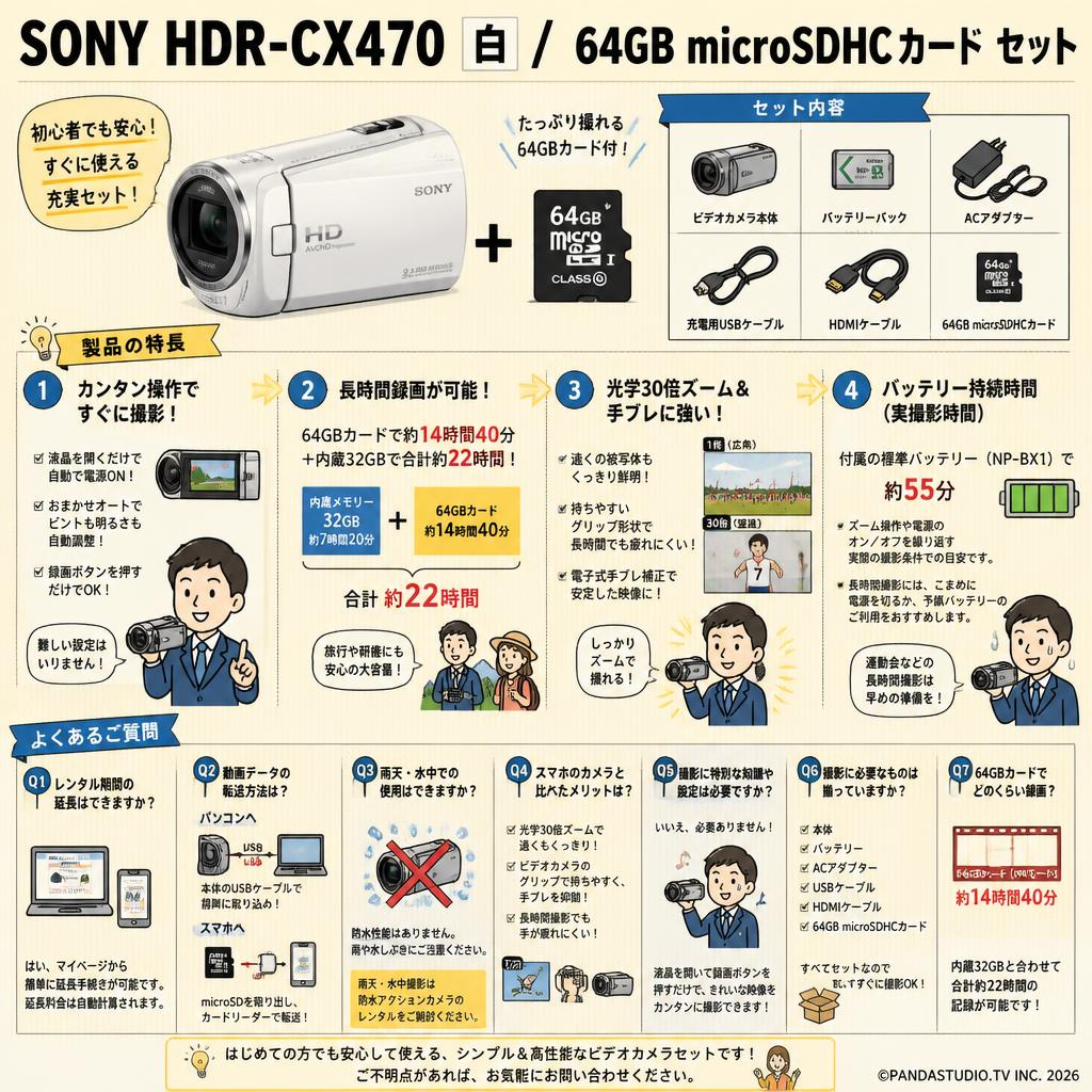 SONY HDR-CX470  白 / 64GB microSDHCカード セット FAQ（よくある質問と答え）