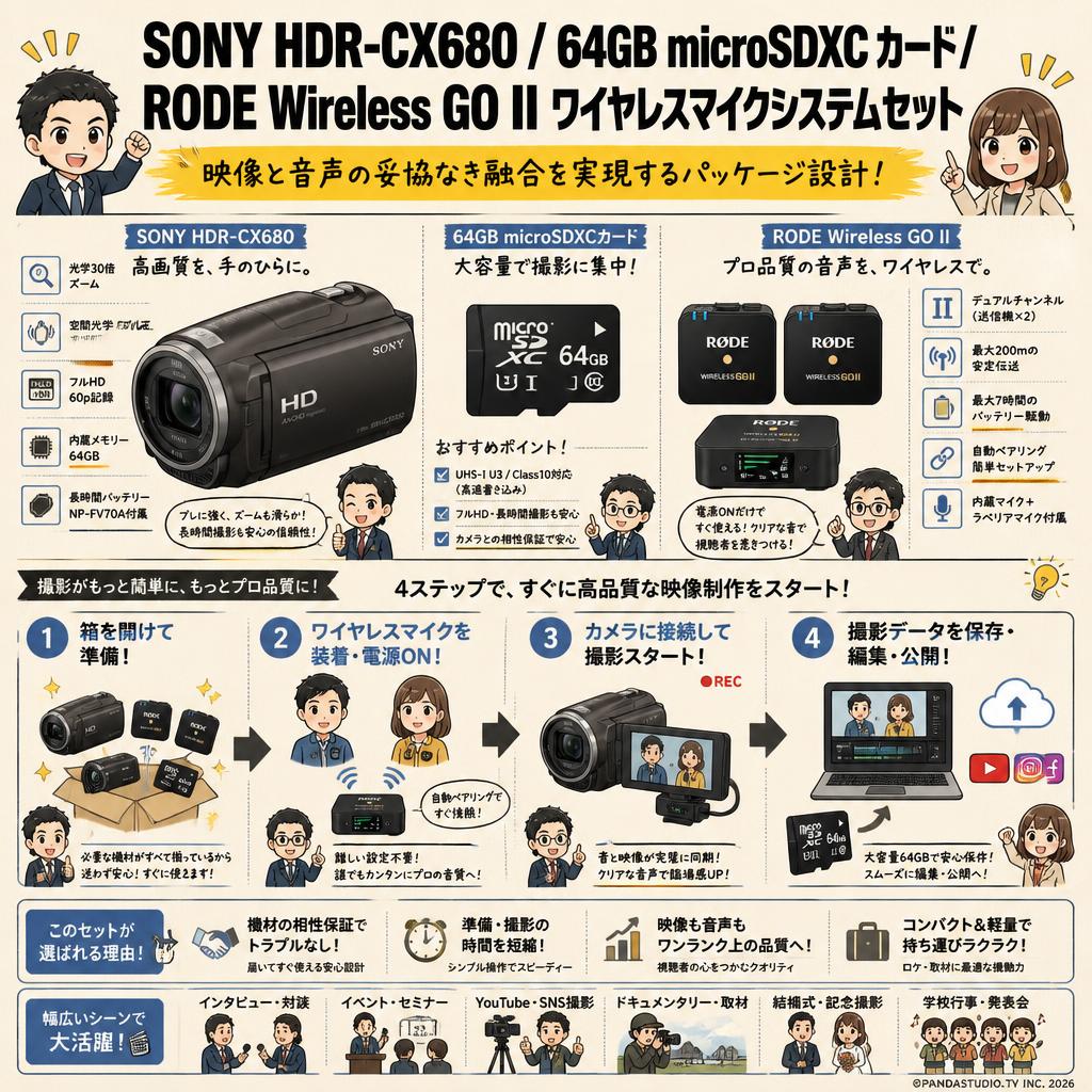 SONY HDR-CX680 / 64GB microSDXCカード / RODE Wireless GO II ワイヤレスマイクシステムセット 概要