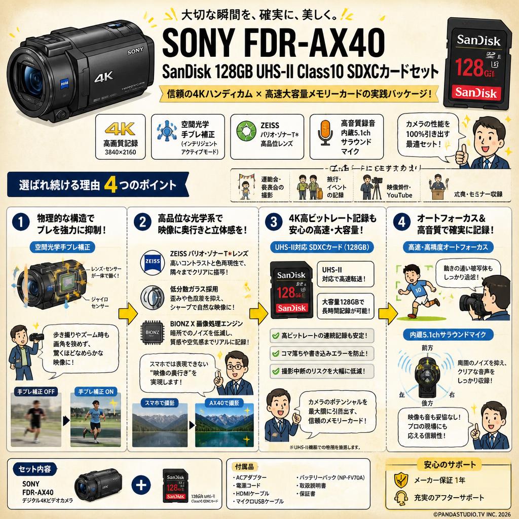 SONY FDR-AX40 / SanDisk 128GB UHS-II Class10 SDXCカードセット 概要