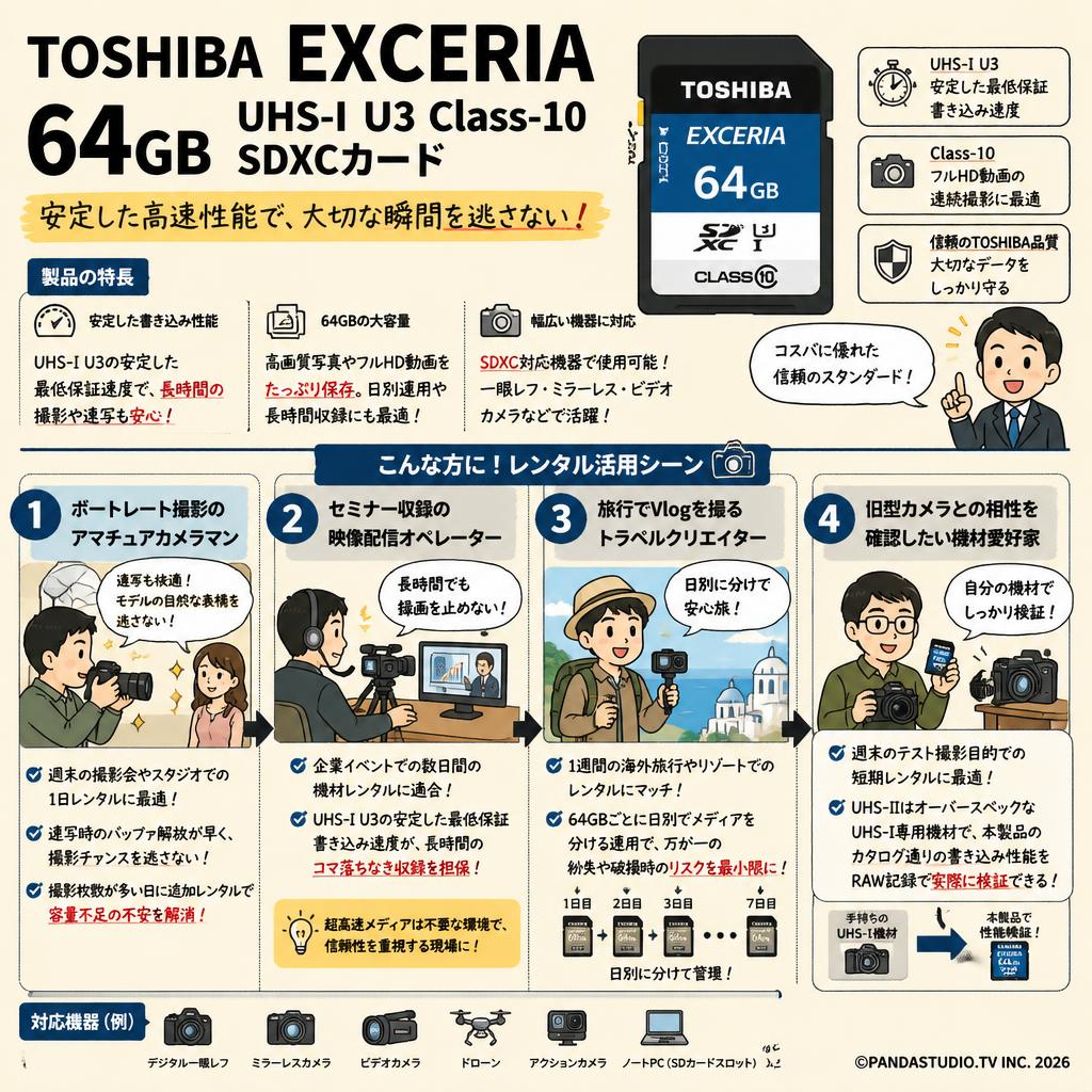 TOSHIBA EXCERIA 64GB UHS-I U3 Class-10 SDXCカード おもな対象のお客様