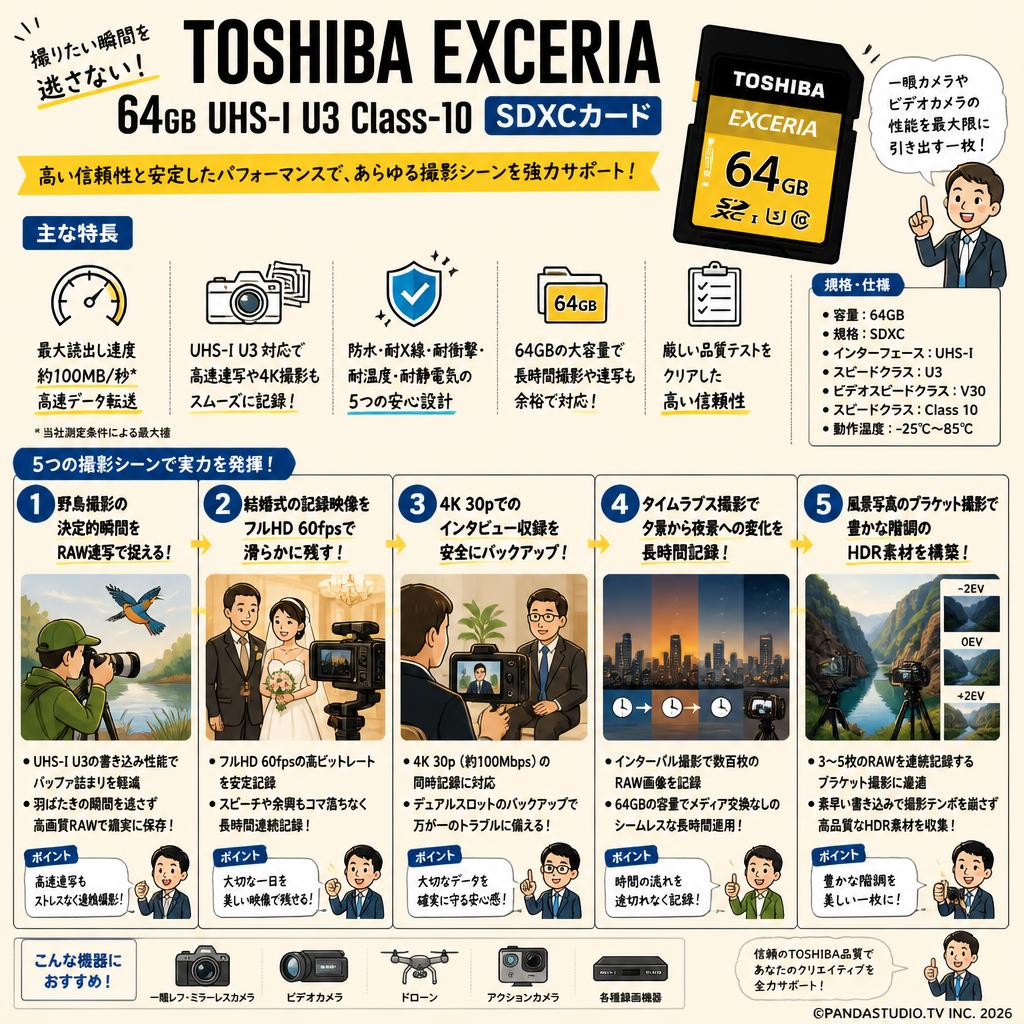 TOSHIBA EXCERIA 64GB UHS-I U3 Class-10 SDXCカード 用途