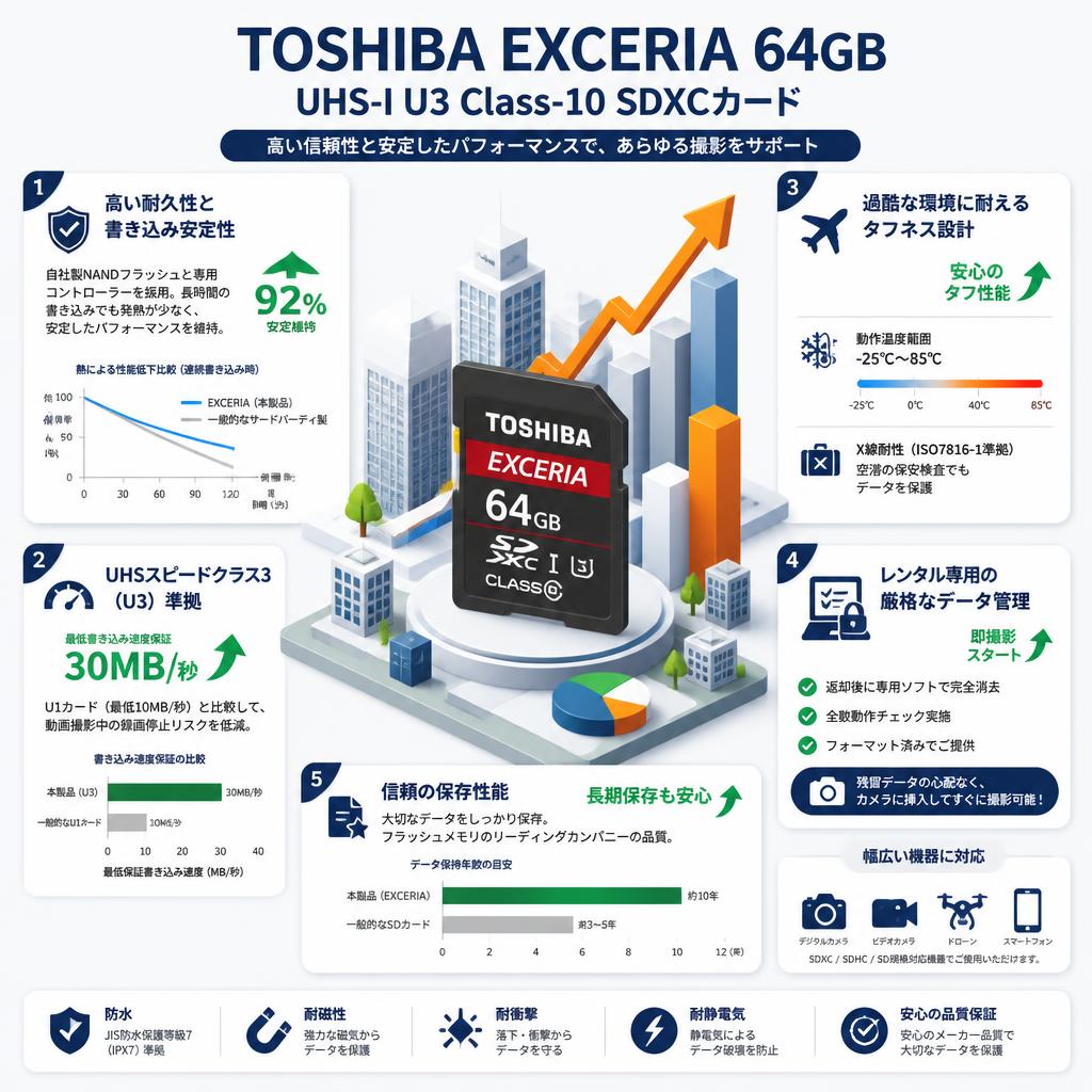 TOSHIBA EXCERIA 64GB UHS-I U3 Class-10 SDXCカード セールスポイント