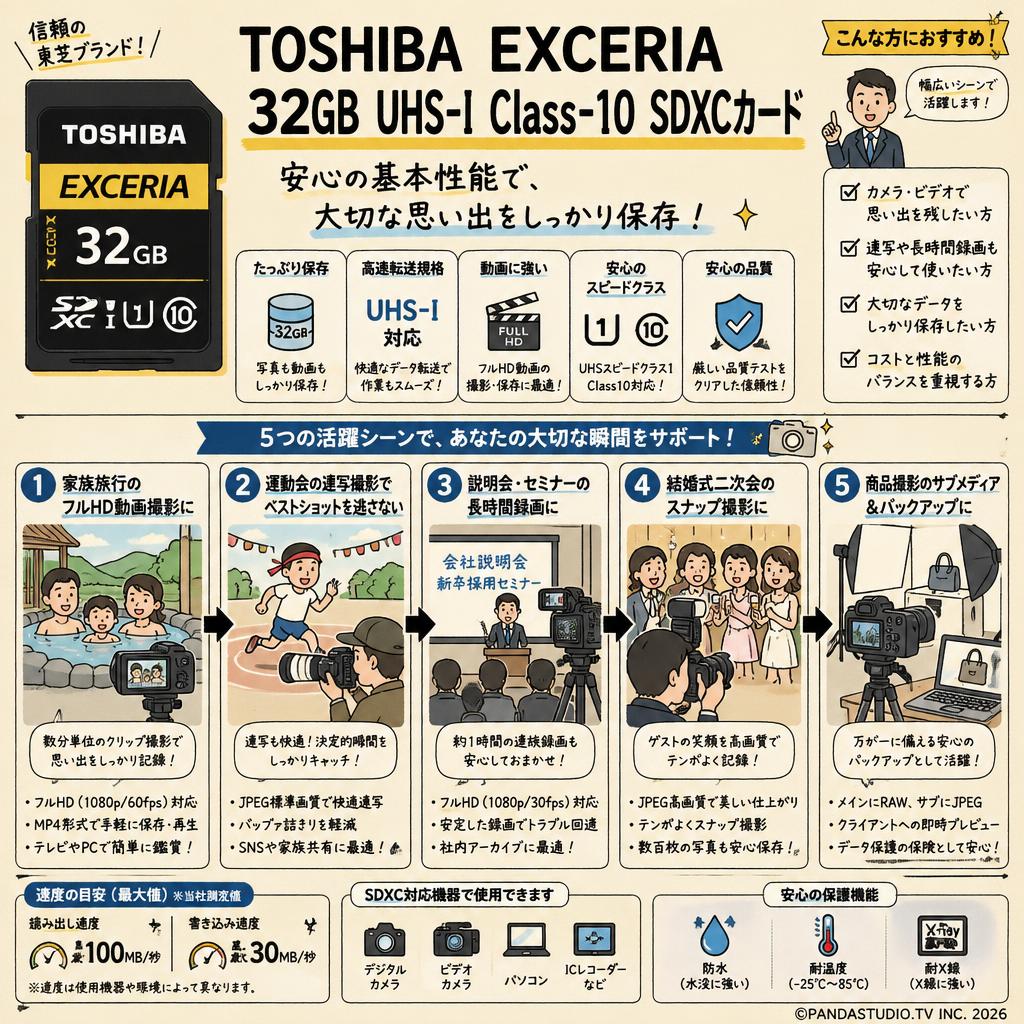 TOSHIBA EXCERIA 32GB UHS-I Class-10 SDXCカード 用途